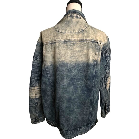 LR Scoop Jean Jacket Acid Wash Textured Viscose Logo Button Up Size Large - Picture 2 of 10